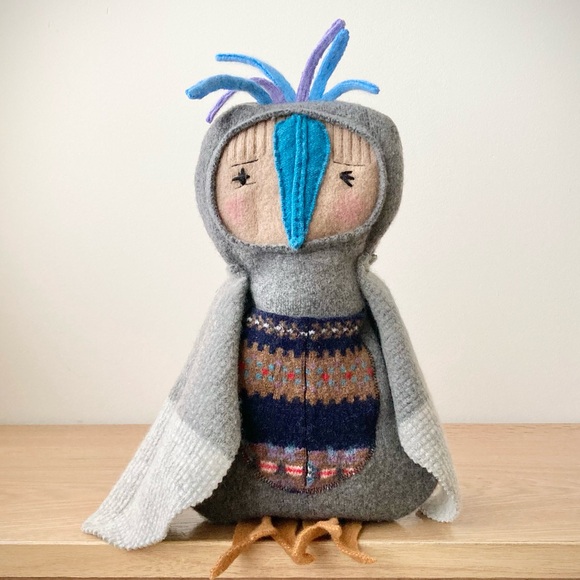 joodito reclaimed wool cashmere sweater doll folk art owl bird